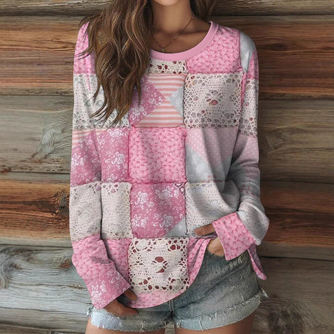 3D printed women's casual flower crew neck long-sleeved t-shirt top m301719