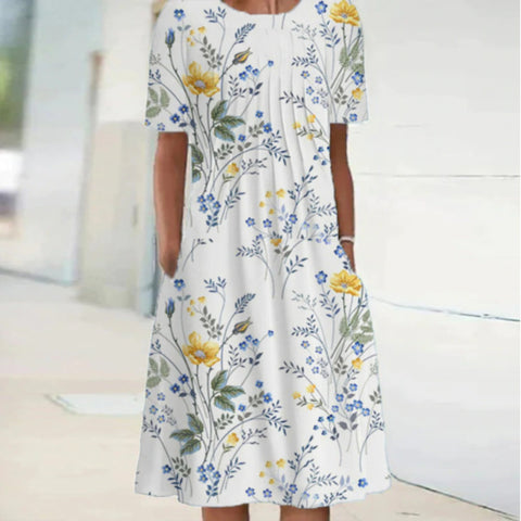 New casual print crew neck short-sleeved dress m300930