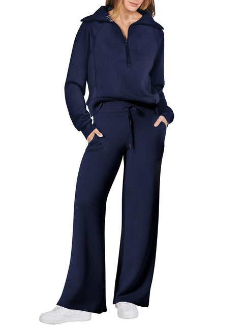 Casual sports suit zipper long-sleeved sweater wide-leg pants two-piece set m301808