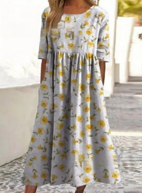 Up and down splicing pocket size printing large wide dress m302623-1