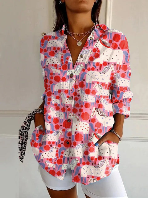 Summer trend long-sleeved shirt flower pattern printing 3D shirt m301226