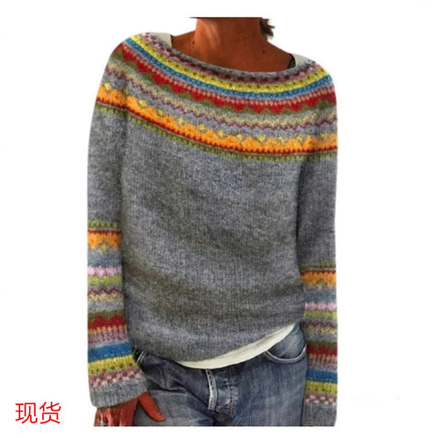 Crew neck color matching loose fashion pullover knitted sweater m301877