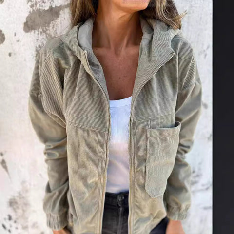 simple style corduroy hooded jacket for women m302045