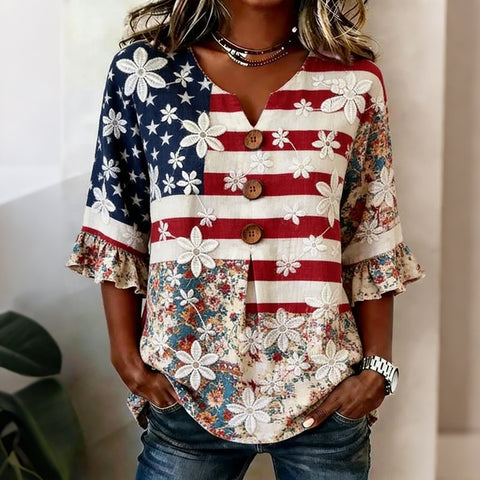 Digital printing sweet and cute T-shirt lace sleeve m302842