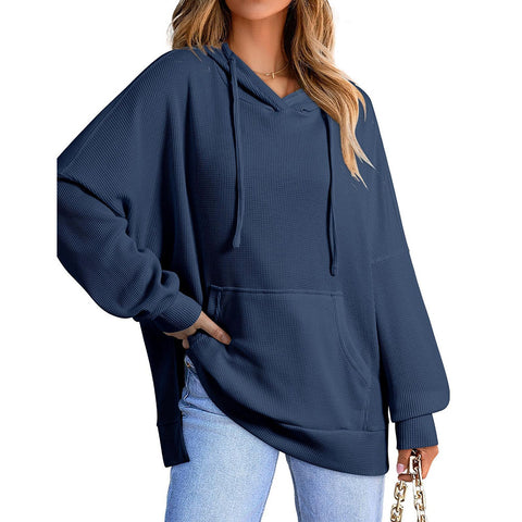 Waffle knitted pullover long-sleeved sweater hoodie women's m302107