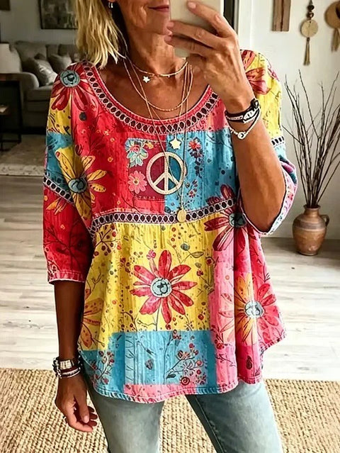 3D digital printing round neck seven-quarter sleeve women's clothing FF303095