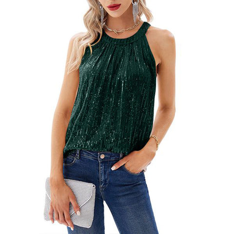 Women's sequined suspender party vest shirt m300984