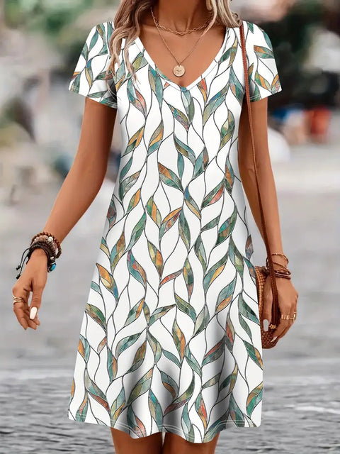 Fashion casual versatile V-neck short-sleeved medium and long skirt m301730