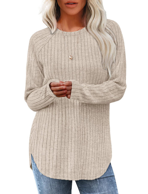Loose crew neck high and low curved hem top women's m302070