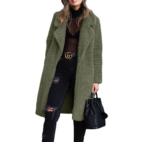 Lapel women's plush top long coat coat lamb wool double-sided velvet m300532