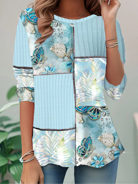 New high-end ethnic casual versatile long-sleeved crew neck T-shirt m301724