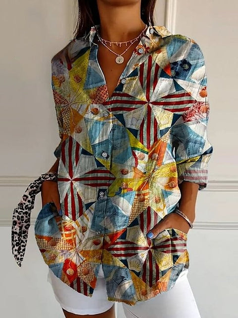 3D digital printing abstract pattern women's long shirt shoulder sleeve shirt m302463