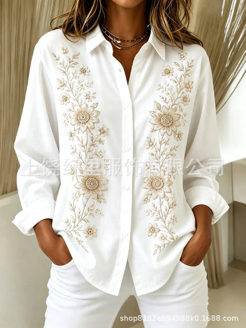 Floral digital printing long-sleeved French spring and autumn casual and comfortable women's clothing FF303099