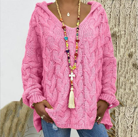 Solid color twist knitted hoodie m300492