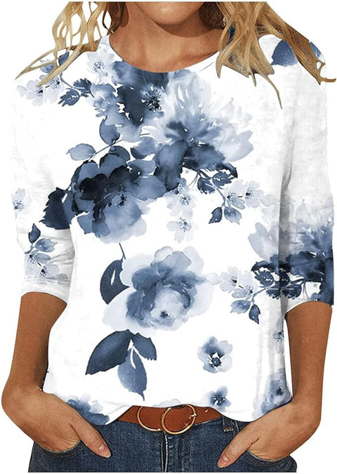 Seven-quarter sleeve plant flower 3D printing crew neck pullover m300615