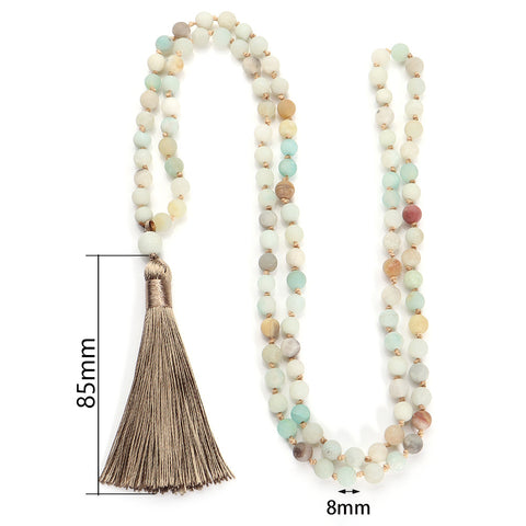 108 natural stone beaded necklace Mara beads fringed hand-knotted sweater chain m3331281