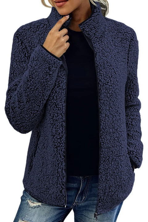 Solid color top sweater women's casual fashion long-sleeved zipper bubble fleece jacket m300462