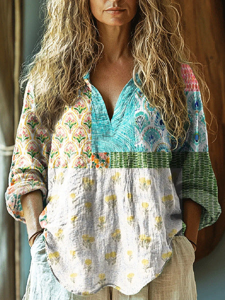 New 3D digital printing women's fashion V-neck loose shirt top spring and autumn m301745