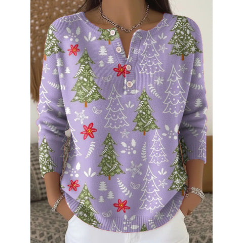 Vintage 3D digital printing four-button stand-up collar Polo sweater women m302158