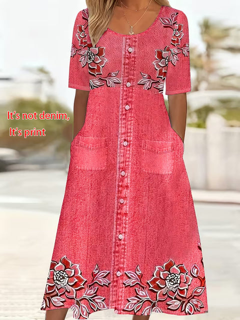 Mid-waist women's casual crew neck printed pendulum women's dress m302399