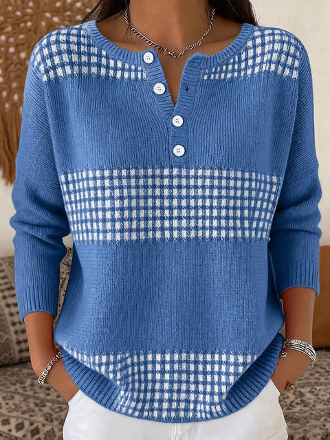 Delicate line polka dot print women's button sweater FF303270
