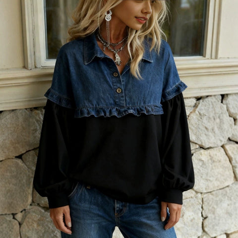 Casual long-sleeved sweater plus size loose denim top women's FF303296
