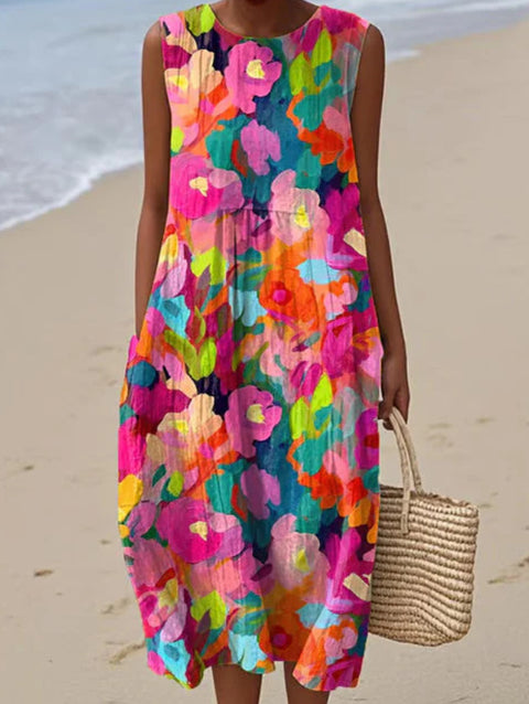 New sleeveless casual printing temperament long dress dress slim fit small fresh m302083