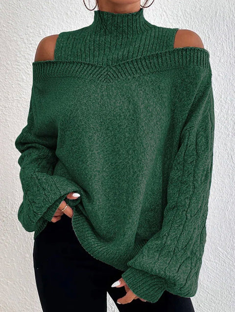 Pull col roulé épaules dénudées, pull ample en maille pour femme m300502 