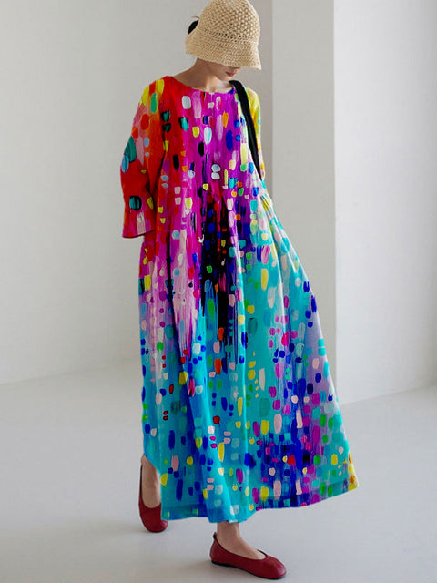 Lockeres, modisches Premium-Kleid mit Rundhalsausschnitt und langen Ärmeln und Aufdruck m301044
