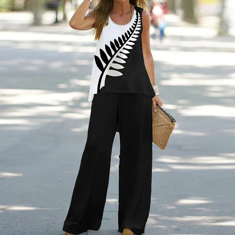 Casual fashion vest trousers set crew neck sleeveless top m301296