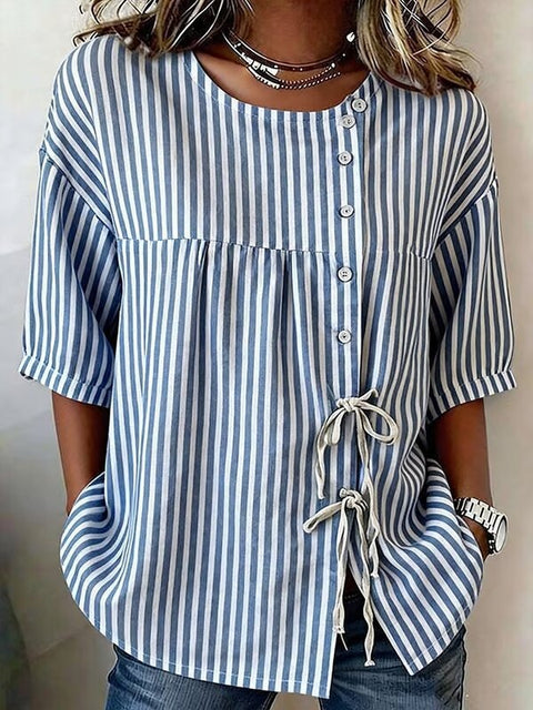 Temperament women's long-sleeved shirt printed top lace-up shirt m302925
