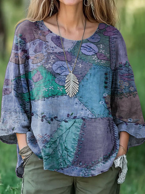 Casual round neck nine-quarter sleeve pullover digital printing women's top T-shirt m301422