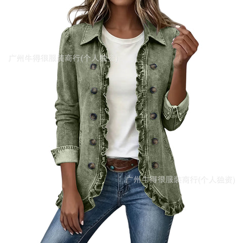 Jacket Edge Button Cardigan Women's Lapel Button Loose Casual Denim Jacket m303254