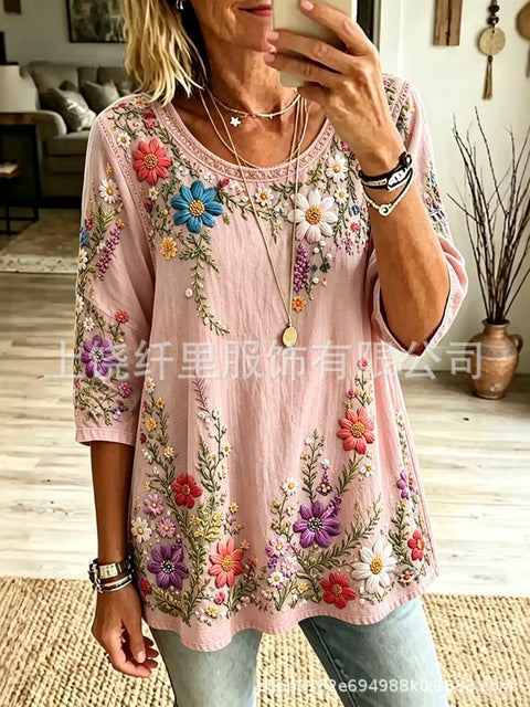 3D digital printing round neck seven-quarter sleeve women's clothing FF303095