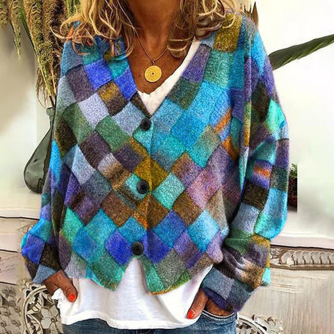 New Christmas abstract print casual cape jacket cardigan sweater m301665