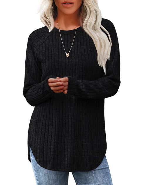 Loose round neck high and low curved hem top women's m300522