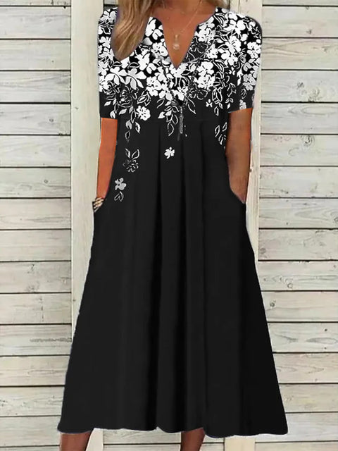 Floral pattern shading print dress m302909