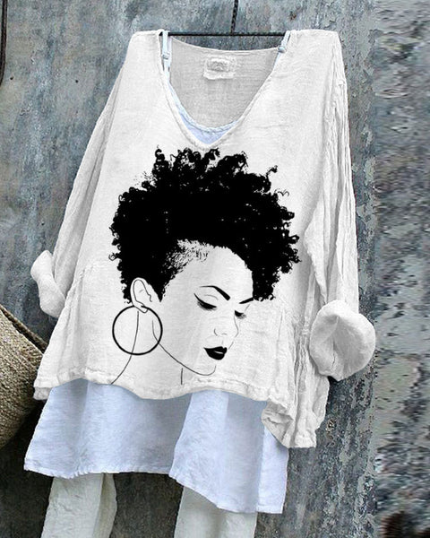 Long-sleeved printed casual pullover loose round neck single-piece T-shirt m301042
