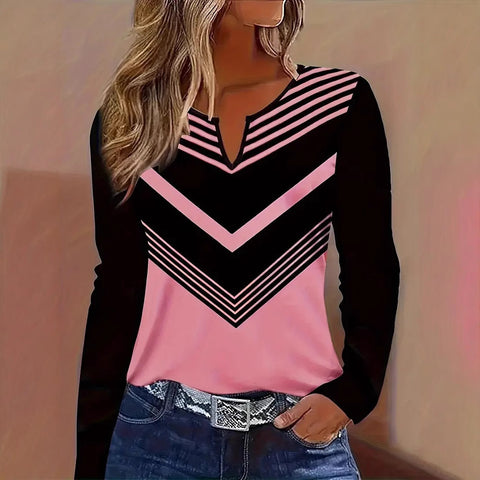 Fashion trend versatile high quality notch long sleeve V neck T-shirt m301614