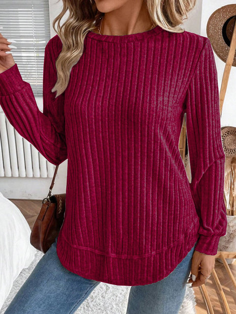 Long-sleeved knitted sweater women's European and American long commuter versatile pullover crew neck top women's m302290