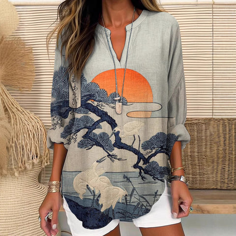 Women's long-sleeved 3D digital printing loose top m301364