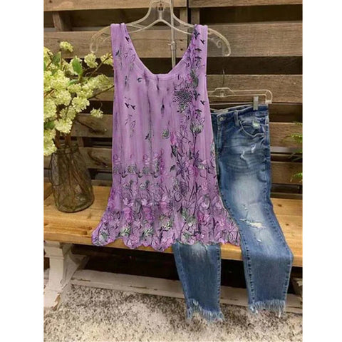 Sweet Printed Loose Large Size Sleeveless Tank Top T-Shirt m300907