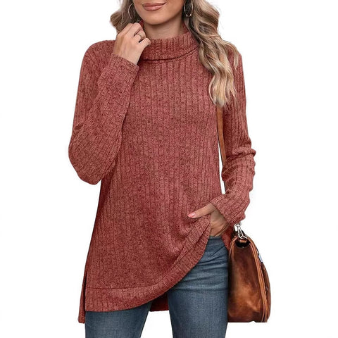Autumn and winter new high-necked split-ended long-sleeved loose casual T-shirt top m302063