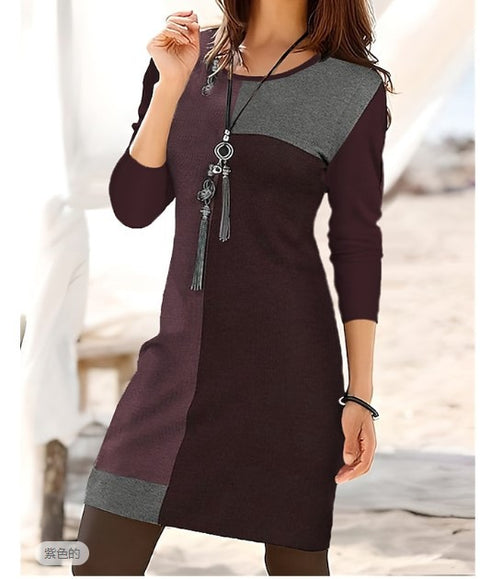 Women's mid-skirt round neck long sleeve geometric print dress m302908