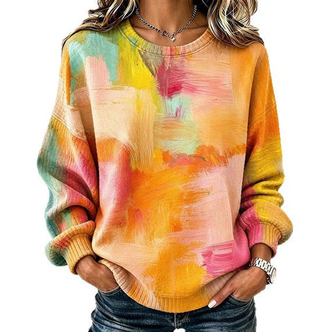 Waffle long-sleeved crew neck sweater literary retro FF303287