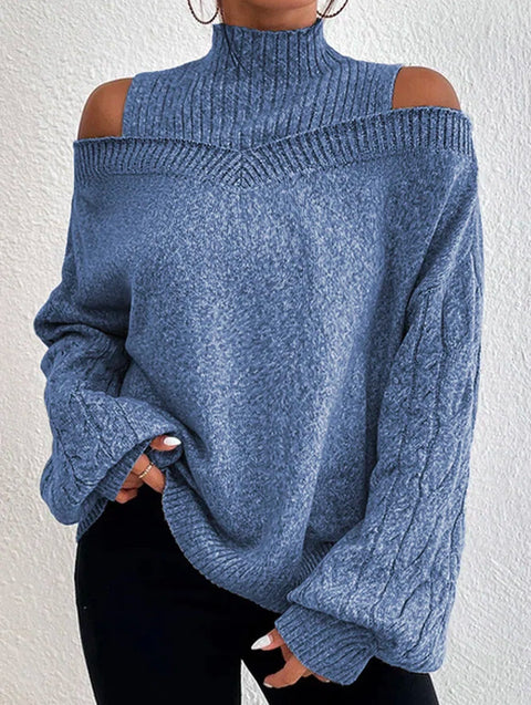 Pull col roulé épaules dénudées, pull ample en maille pour femme m300502 