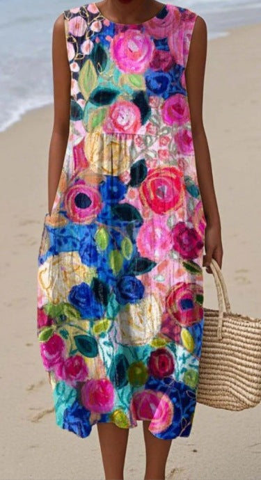 Sleeveless printed temperament long dress dress m301527