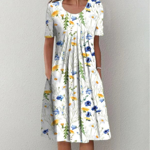New casual print crew neck short-sleeved dress m300930