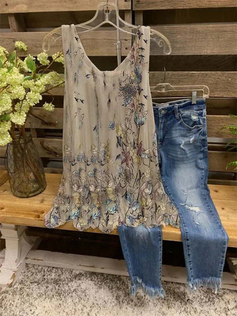 Sweet Printed Loose Large Size Sleeveless Tank Top T-Shirt m300907