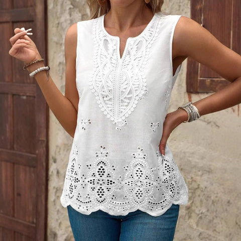 New embroidered splicing lace v-neck sleeveless vest women's top m301480